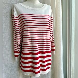 Lands’ End Supima Cotton white red stripes crop sleeve sweater